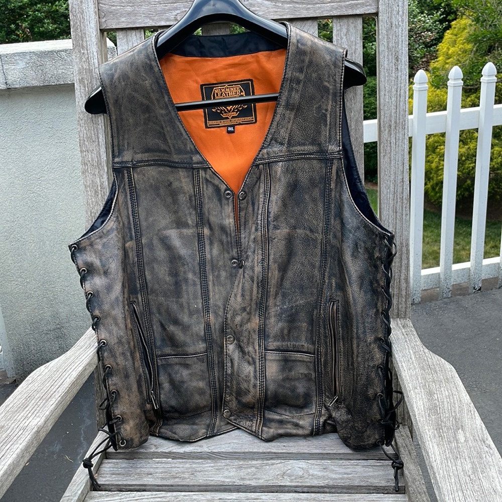 Leather motorcycle vest